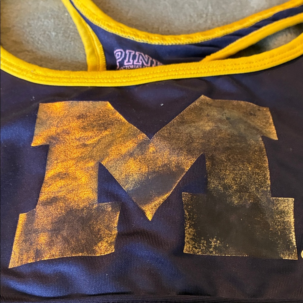 PINK Victoria's Secret Navy and Gold Michigan M Sports Bra - Picture 8 of 8